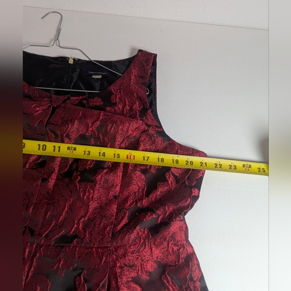 Tommy Hilfiger Dress Size 16 Red Bouquet Jacquard Fit Flare Sleeveless Party - Picture 14 of 16